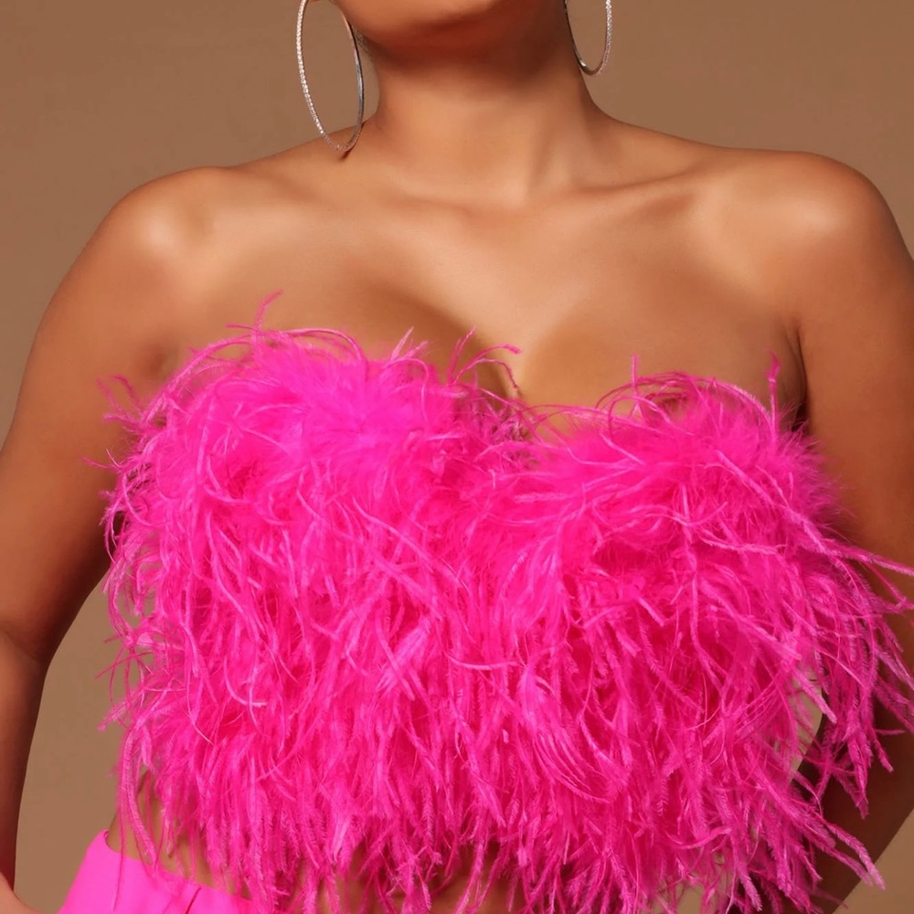 Feather tube top in bright pink